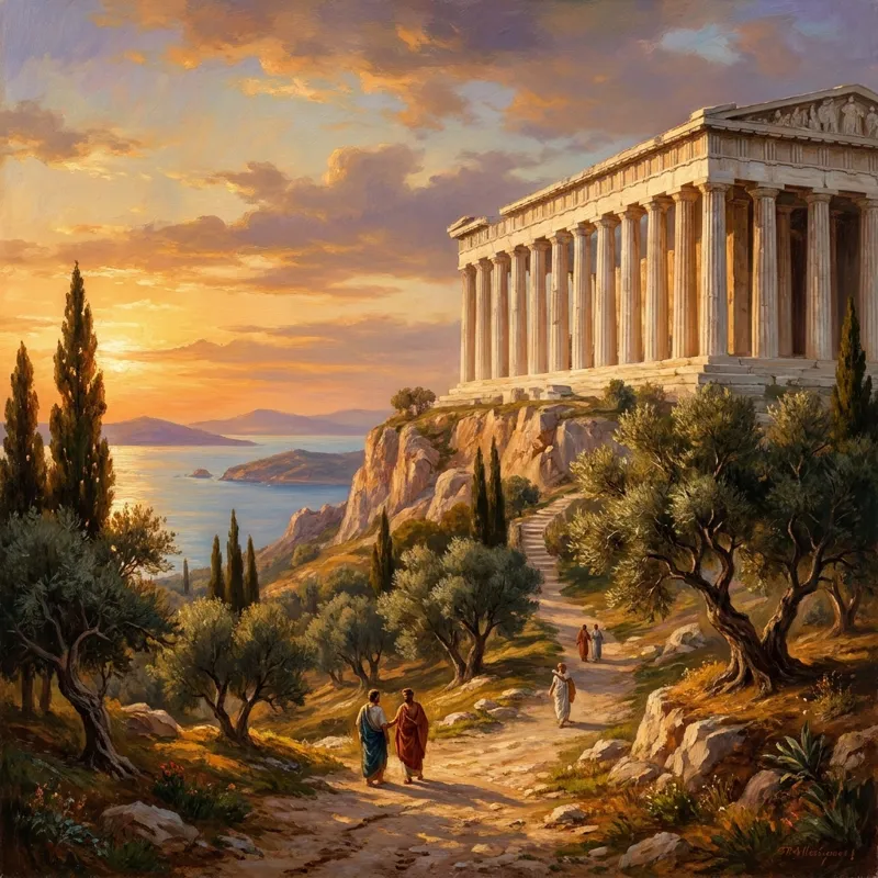 A Greek temple above the sea at sunset, made with Nano Banana Pro through Tastepix