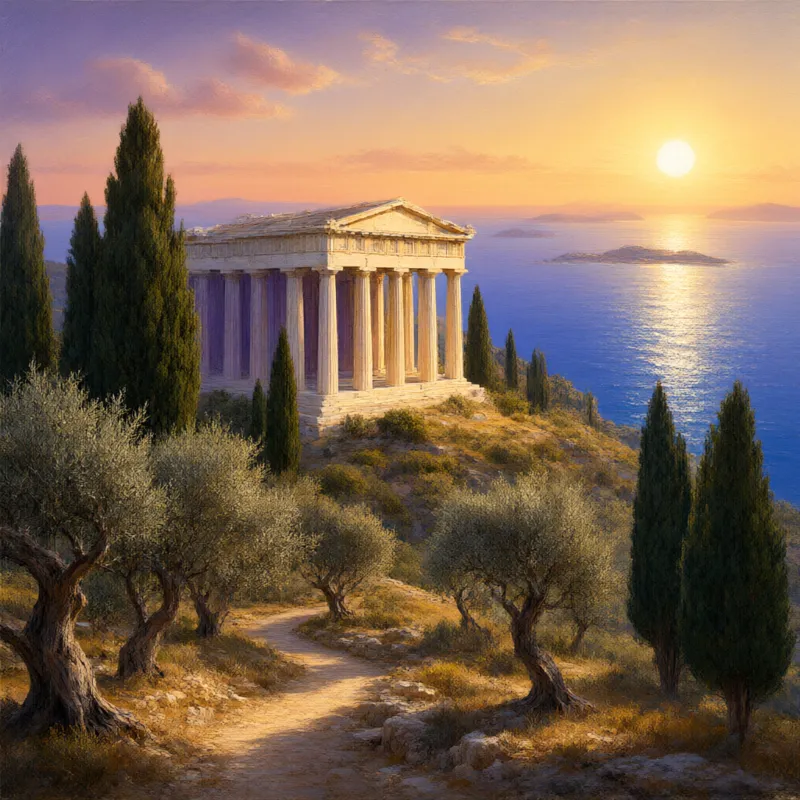 The same Greek temple prompt rendered by Qwen Image 3