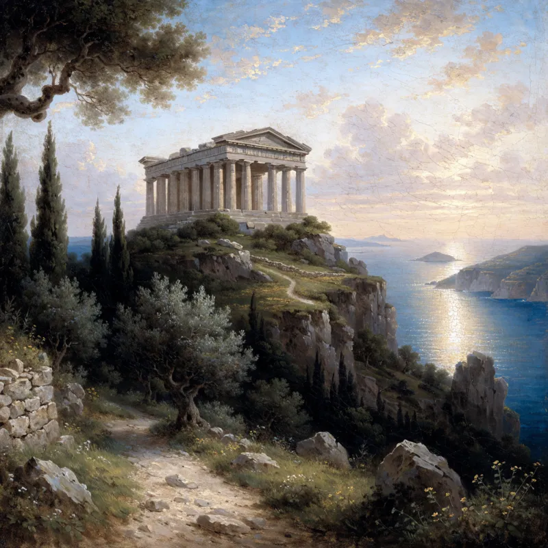 The same Greek temple prompt rendered by Recraft V4.1