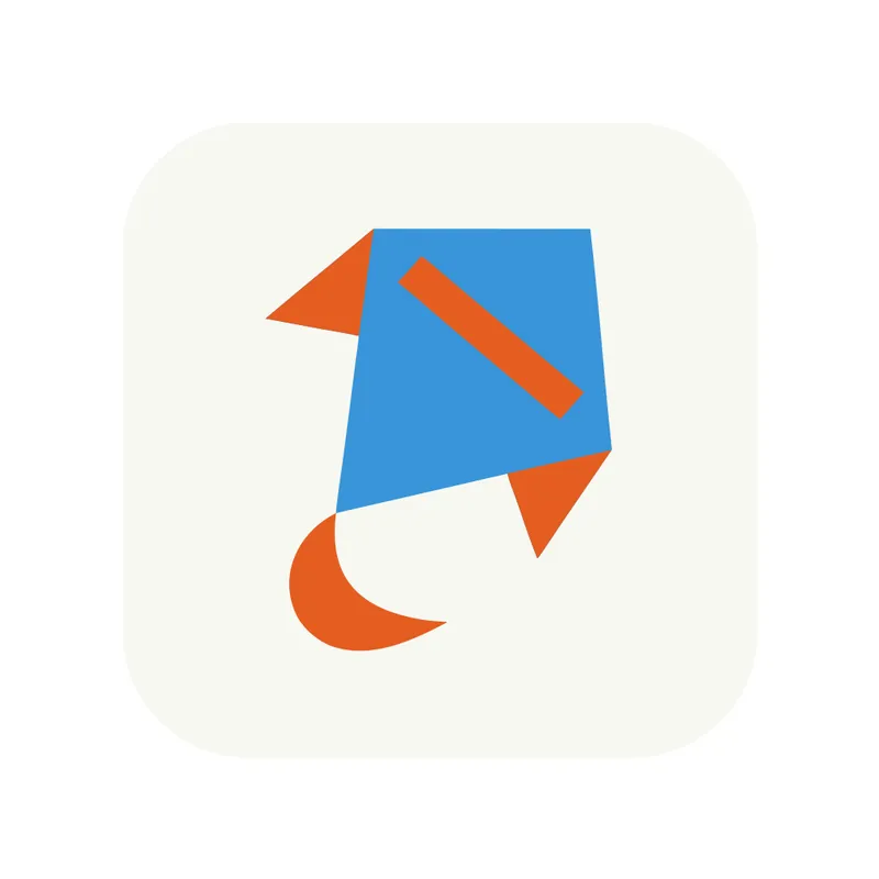 A minimal app icon of a blue and orange paper kite on a rounded off-white square, made with Recraft V4.1 through Tastepix